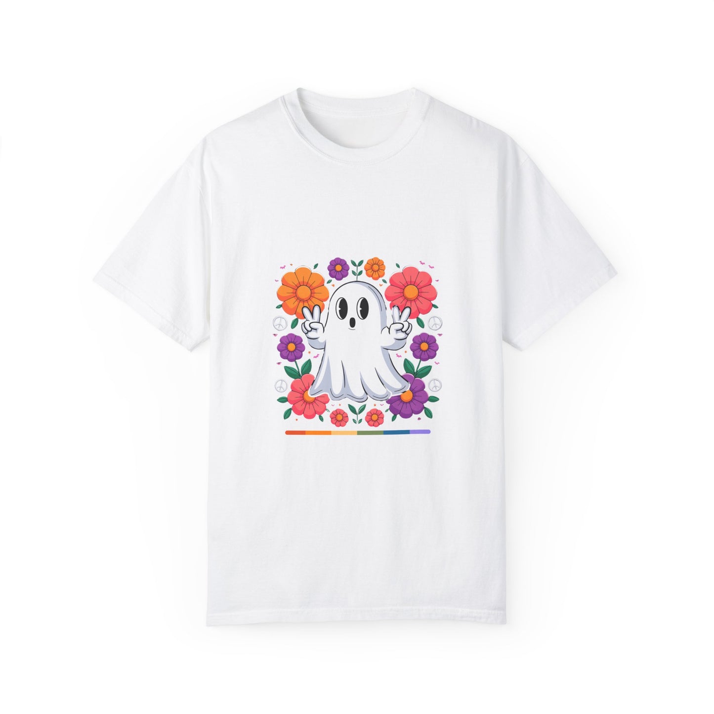 Peaceful Ghost Pride T-Shirt | Groovy Floral Tee – Halloween & LGBTQ+ Love