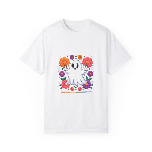 Peaceful Ghost Pride T-Shirt | Groovy Floral Tee – Halloween & LGBTQ+ Love