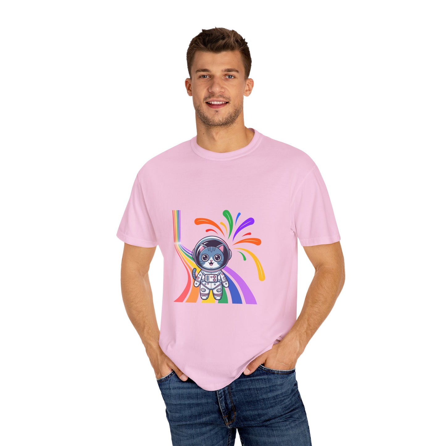 Astronaut Cat Pride T-Shirt | Cosmic Rainbow Space Kitty Tee