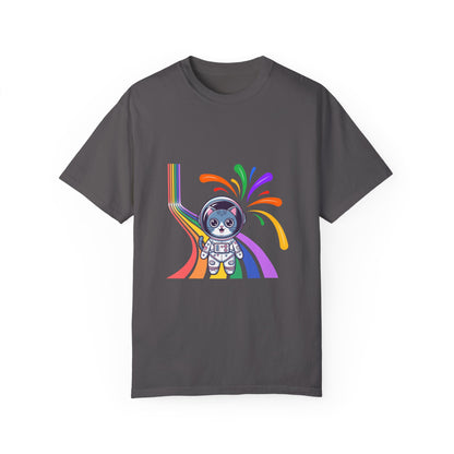 Astronaut Cat Pride T-Shirt | Cosmic Rainbow Space Kitty Tee