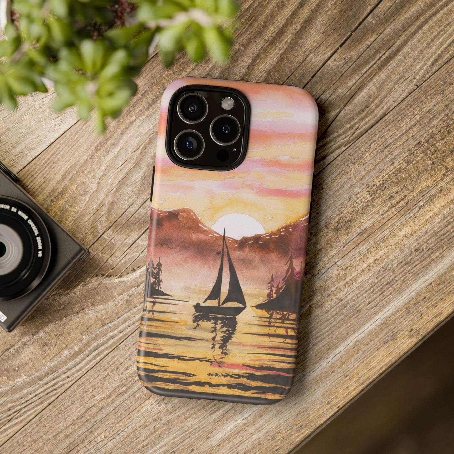 Watercolor Sailing Sunset iPhone Case – Custom Scenic Protective Case