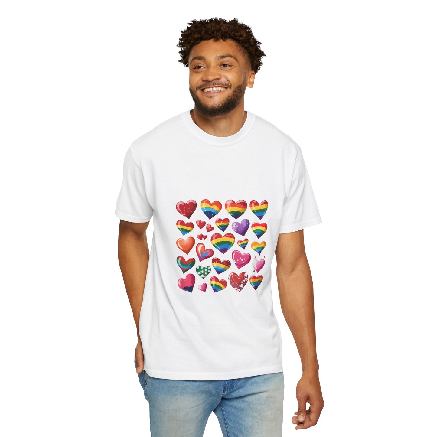 Rainbow Hearts Pride T-Shirt | LGBTQ+ Love & Inclusivity Tee – Vibrant Heart Design