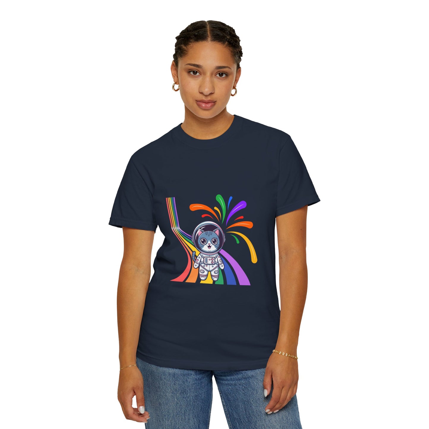 Astronaut Cat Pride T-Shirt | Cosmic Rainbow Space Kitty Tee