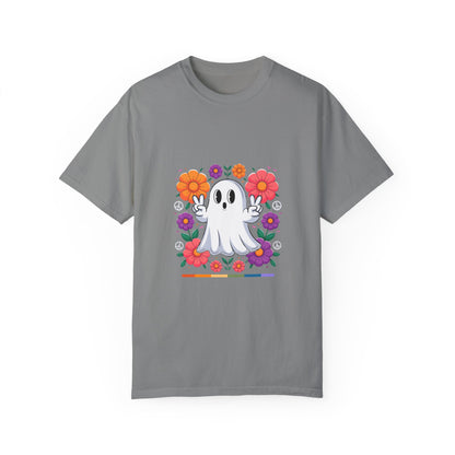 Peaceful Ghost Pride T-Shirt | Groovy Floral Tee – Halloween & LGBTQ+ Love