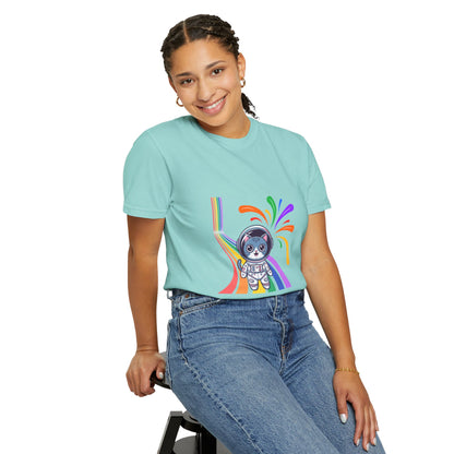 Astronaut Cat Pride T-Shirt | Cosmic Rainbow Space Kitty Tee