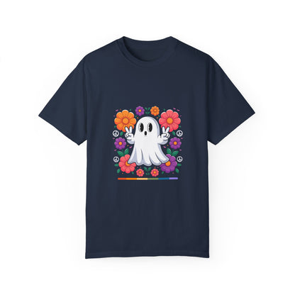 Peaceful Ghost Pride T-Shirt | Groovy Floral Tee – Halloween & LGBTQ+ Love