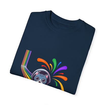 Astronaut Cat Pride T-Shirt | Cosmic Rainbow Space Kitty Tee