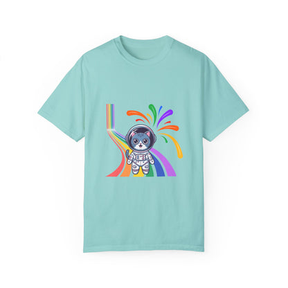 Astronaut Cat Pride T-Shirt | Cosmic Rainbow Space Kitty Tee