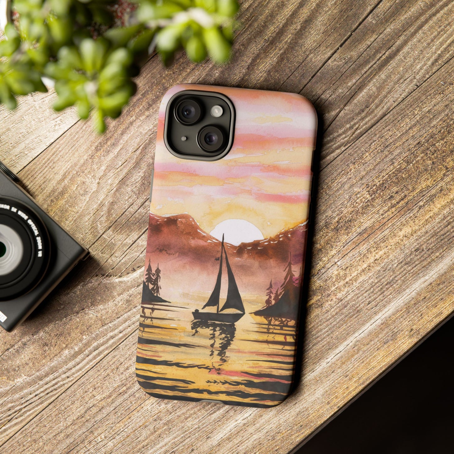 Watercolor Sailing Sunset iPhone Case – Custom Scenic Protective Case