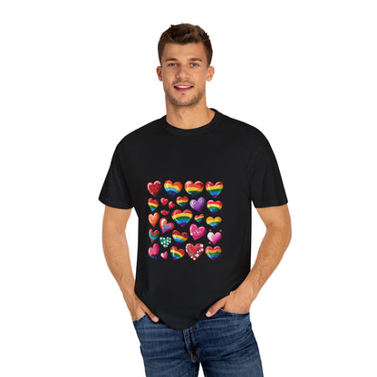 Rainbow Hearts Pride T-Shirt | LGBTQ+ Love & Inclusivity Tee – Vibrant Heart Design