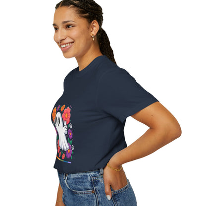 Peaceful Ghost Pride T-Shirt | Groovy Floral Tee – Halloween & LGBTQ+ Love