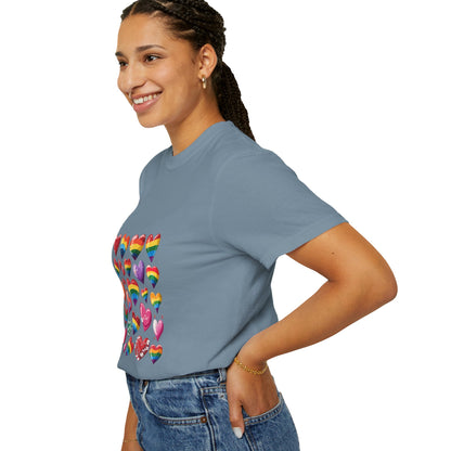 Rainbow Hearts Pride T-Shirt | LGBTQ+ Love & Inclusivity Tee – Vibrant Heart Design