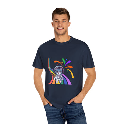 Astronaut Cat Pride T-Shirt | Cosmic Rainbow Space Kitty Tee