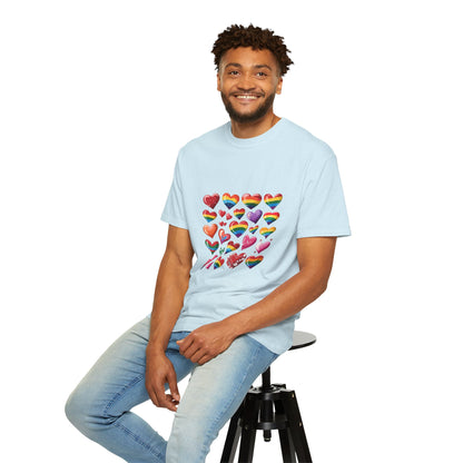 Rainbow Hearts Pride T-Shirt | LGBTQ+ Love & Inclusivity Tee – Vibrant Heart Design