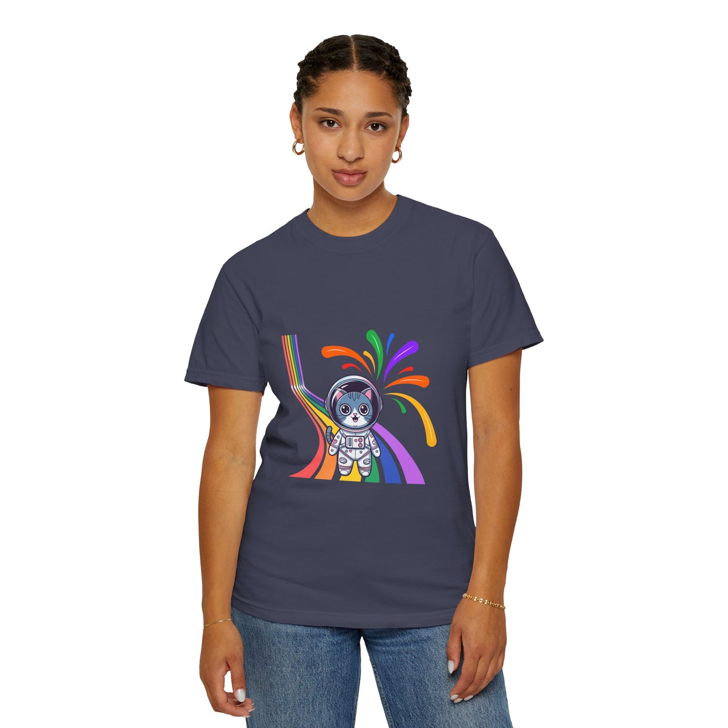 Astronaut Cat Pride T-Shirt | Cosmic Rainbow Space Kitty Tee