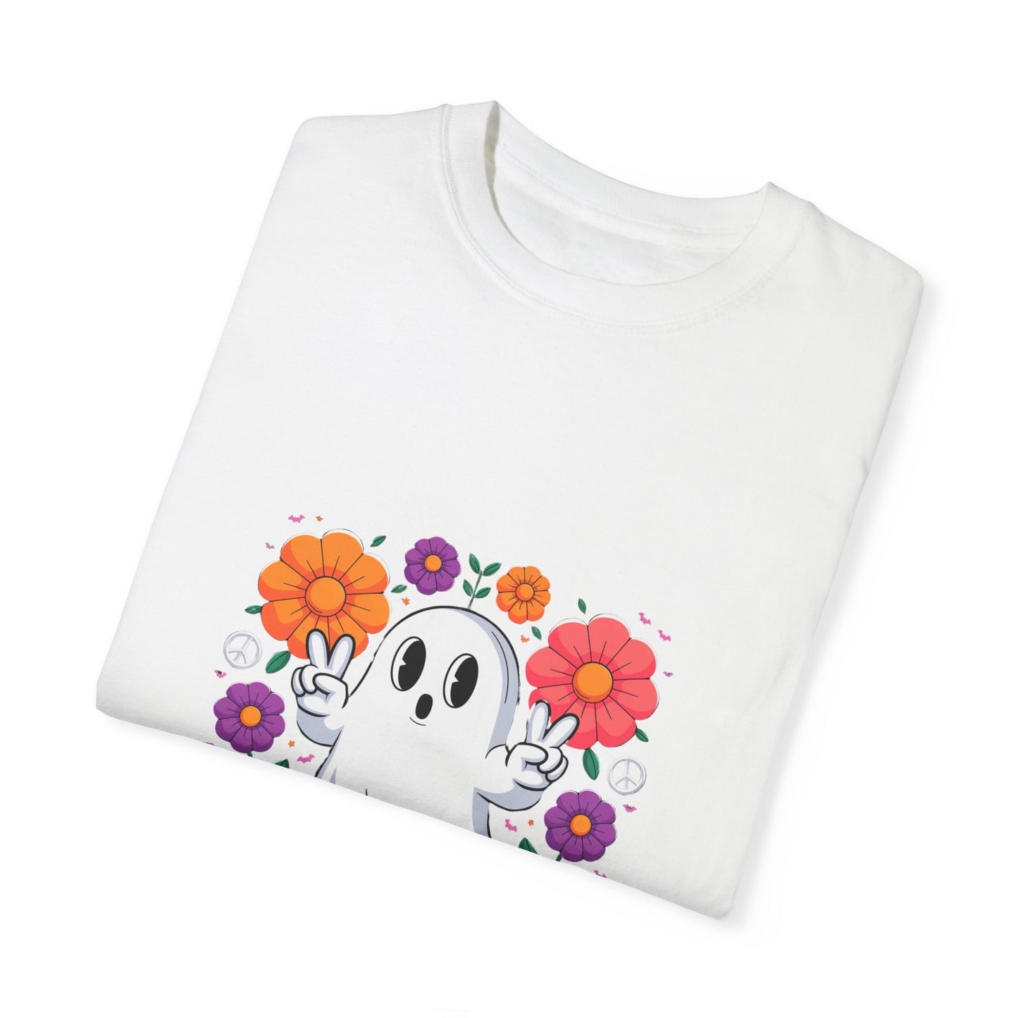 Peaceful Ghost Pride T-Shirt | Groovy Floral Tee – Halloween & LGBTQ+ Love