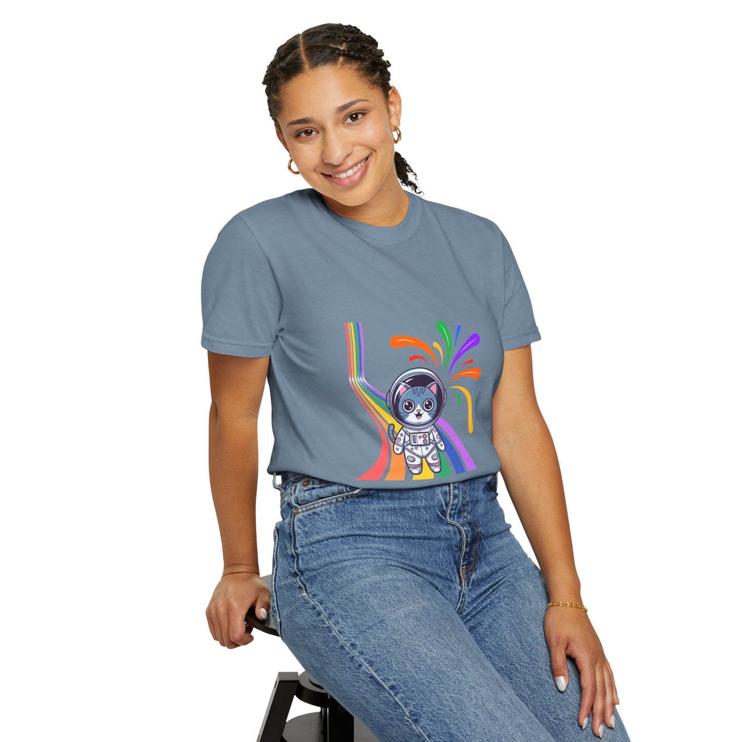 Astronaut Cat Pride T-Shirt | Cosmic Rainbow Space Kitty Tee