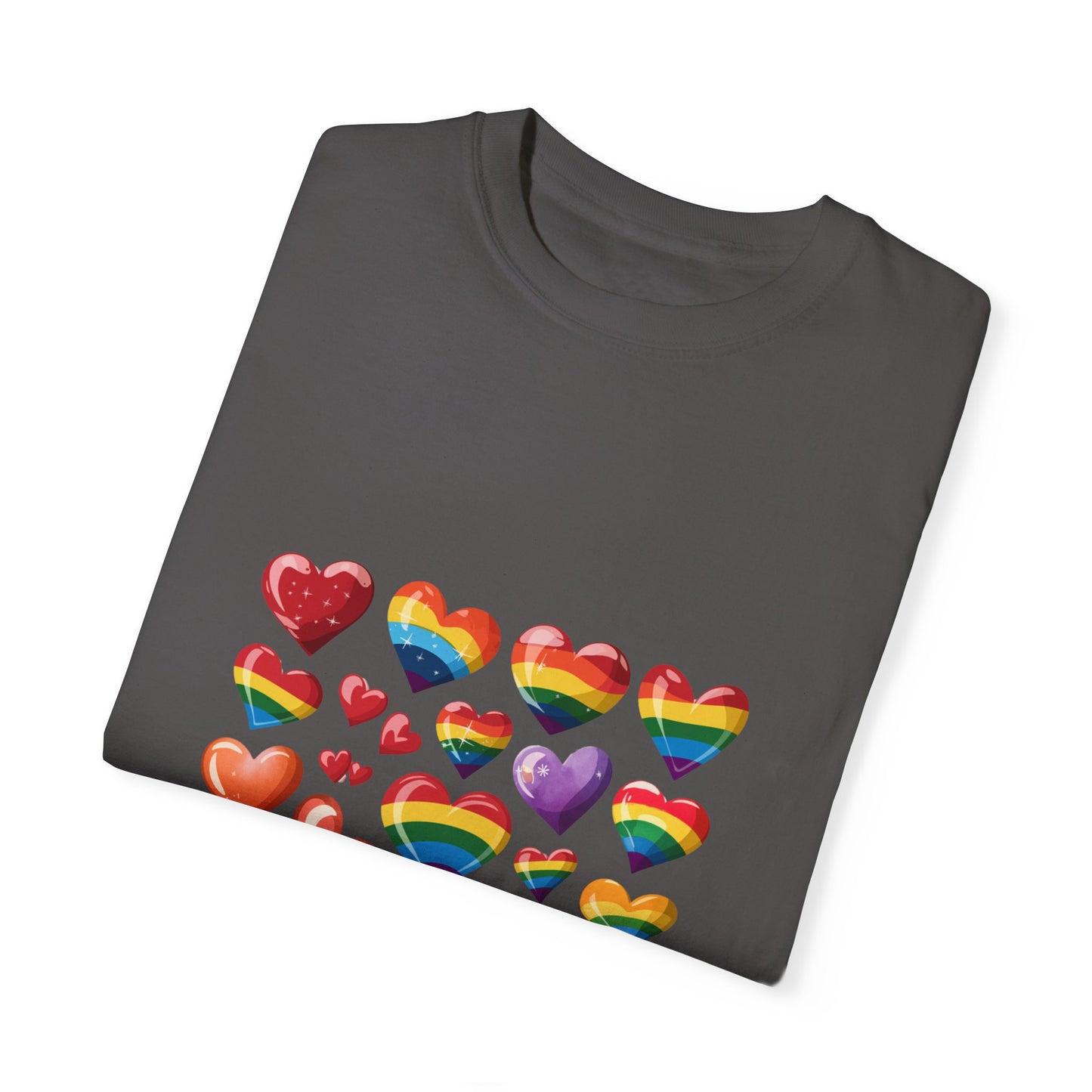 Rainbow Hearts Pride T-Shirt | LGBTQ+ Love & Inclusivity Tee – Vibrant Heart Design