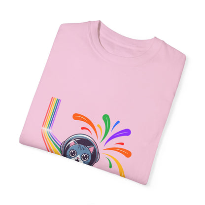 Astronaut Cat Pride T-Shirt | Cosmic Rainbow Space Kitty Tee