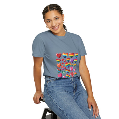 Rainbow Hearts Pride T-Shirt | LGBTQ+ Love & Inclusivity Tee – Vibrant Heart Design