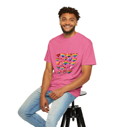 Rainbow Hearts Pride T-Shirt | LGBTQ+ Love & Inclusivity Tee – Vibrant Heart Design