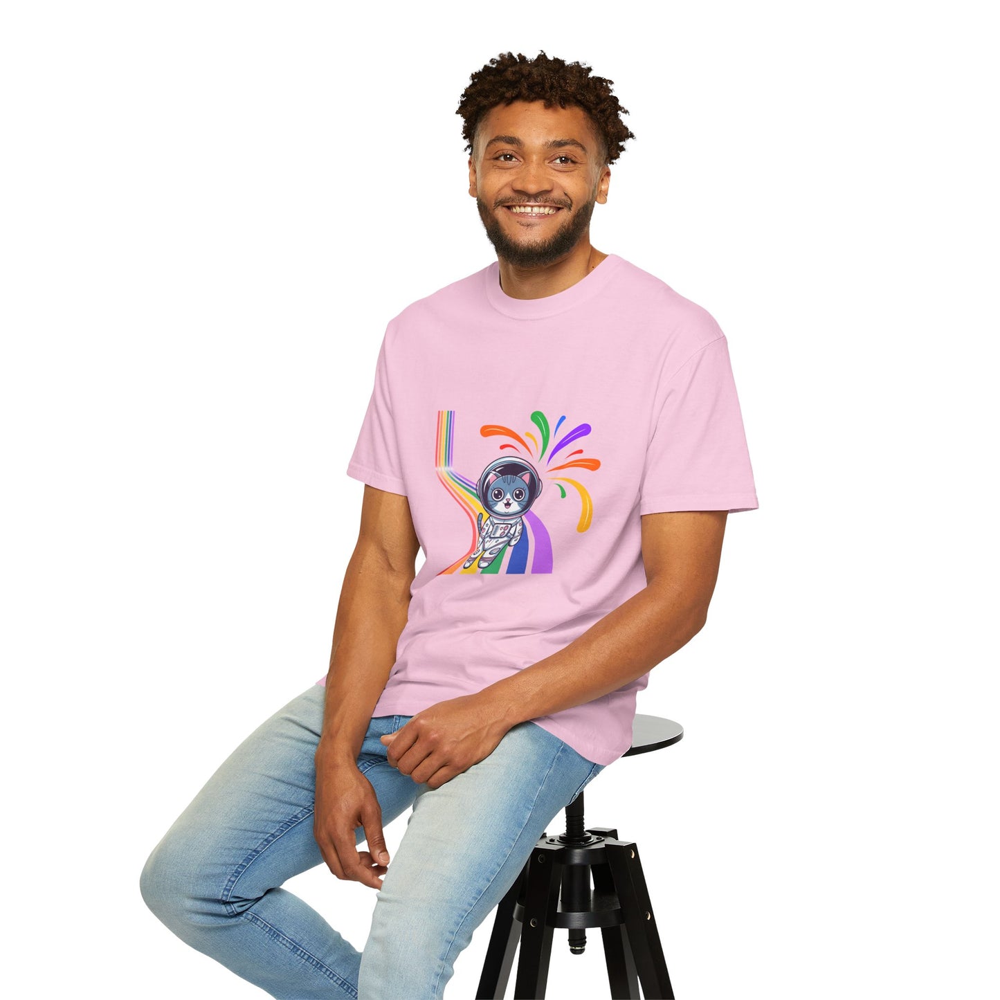 Astronaut Cat Pride T-Shirt | Cosmic Rainbow Space Kitty Tee