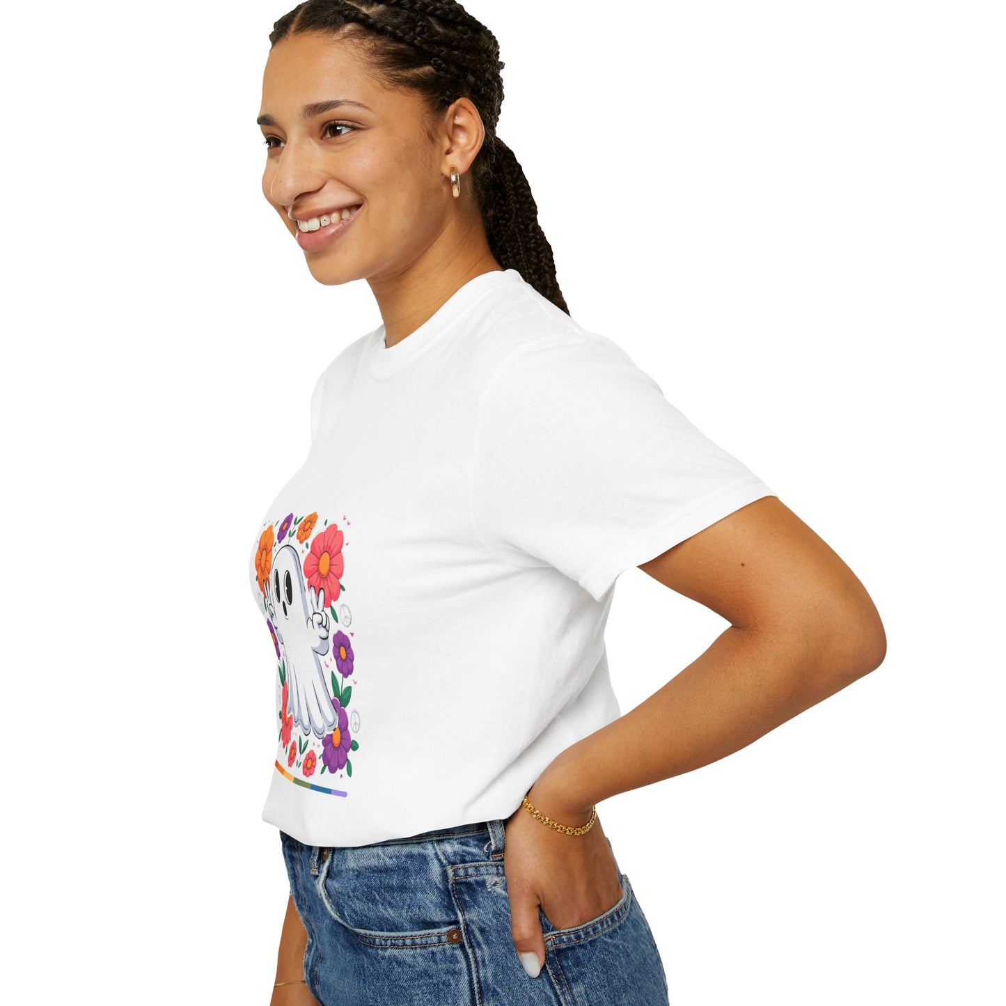 Peaceful Ghost Pride T-Shirt | Groovy Floral Tee – Halloween & LGBTQ+ Love