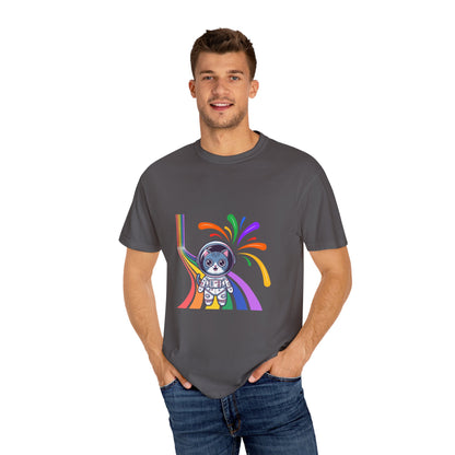 Astronaut Cat Pride T-Shirt | Cosmic Rainbow Space Kitty Tee