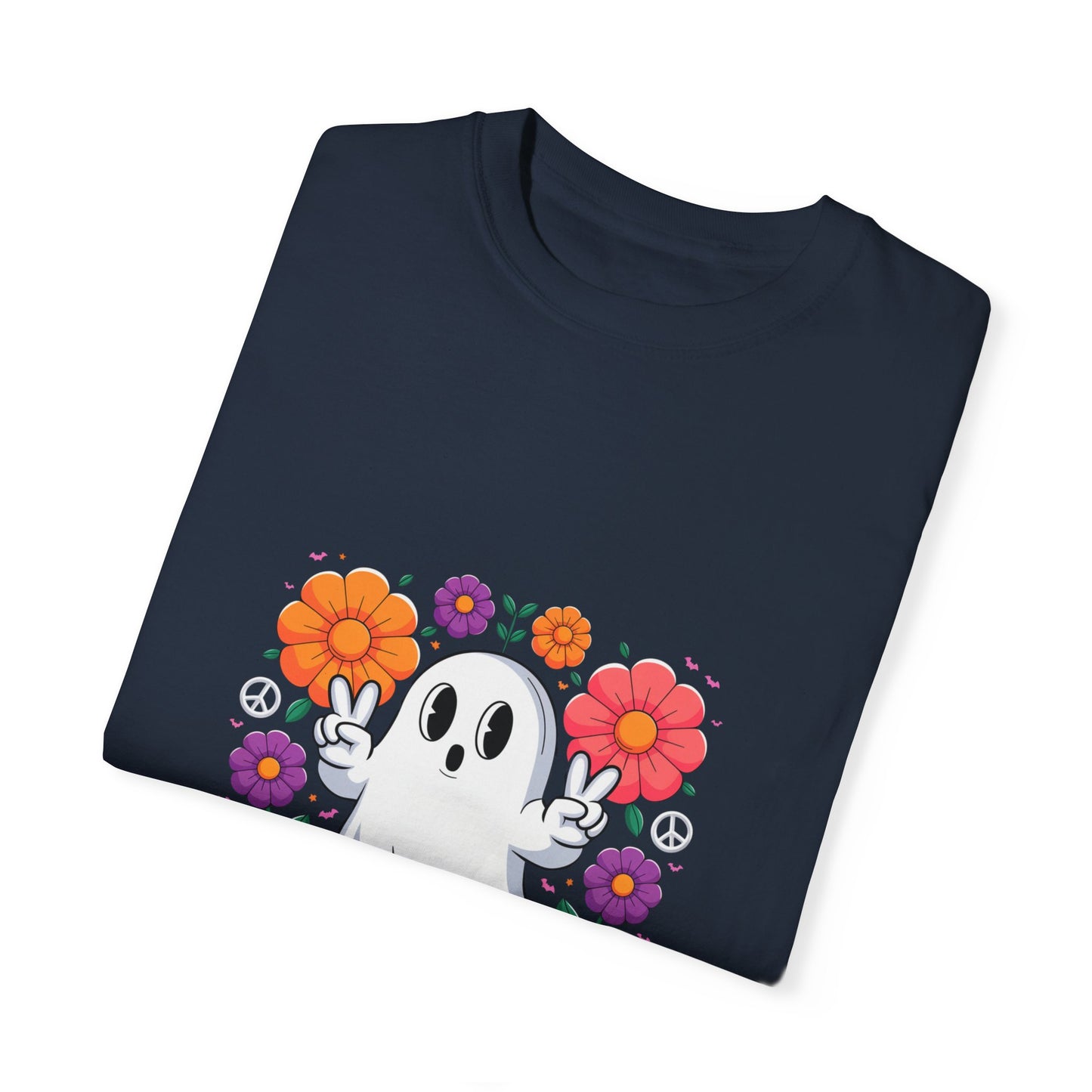 Peaceful Ghost Pride T-Shirt | Groovy Floral Tee – Halloween & LGBTQ+ Love