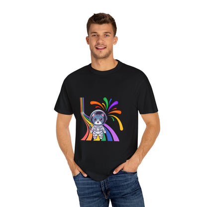 Astronaut Cat Pride T-Shirt | Cosmic Rainbow Space Kitty Tee