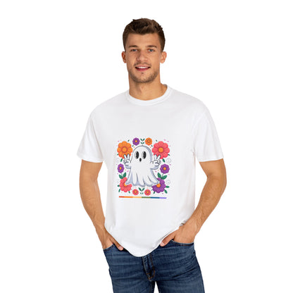 Peaceful Ghost Pride T-Shirt | Groovy Floral Tee – Halloween & LGBTQ+ Love