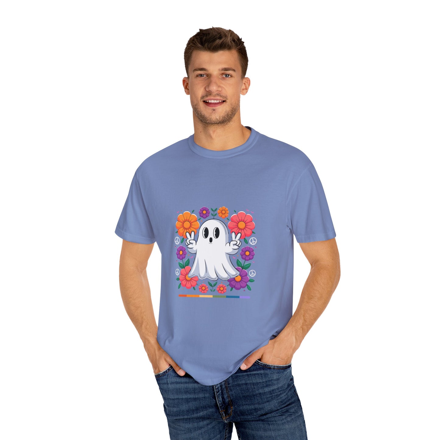 Peaceful Ghost Pride T-Shirt | Groovy Floral Tee – Halloween & LGBTQ+ Love