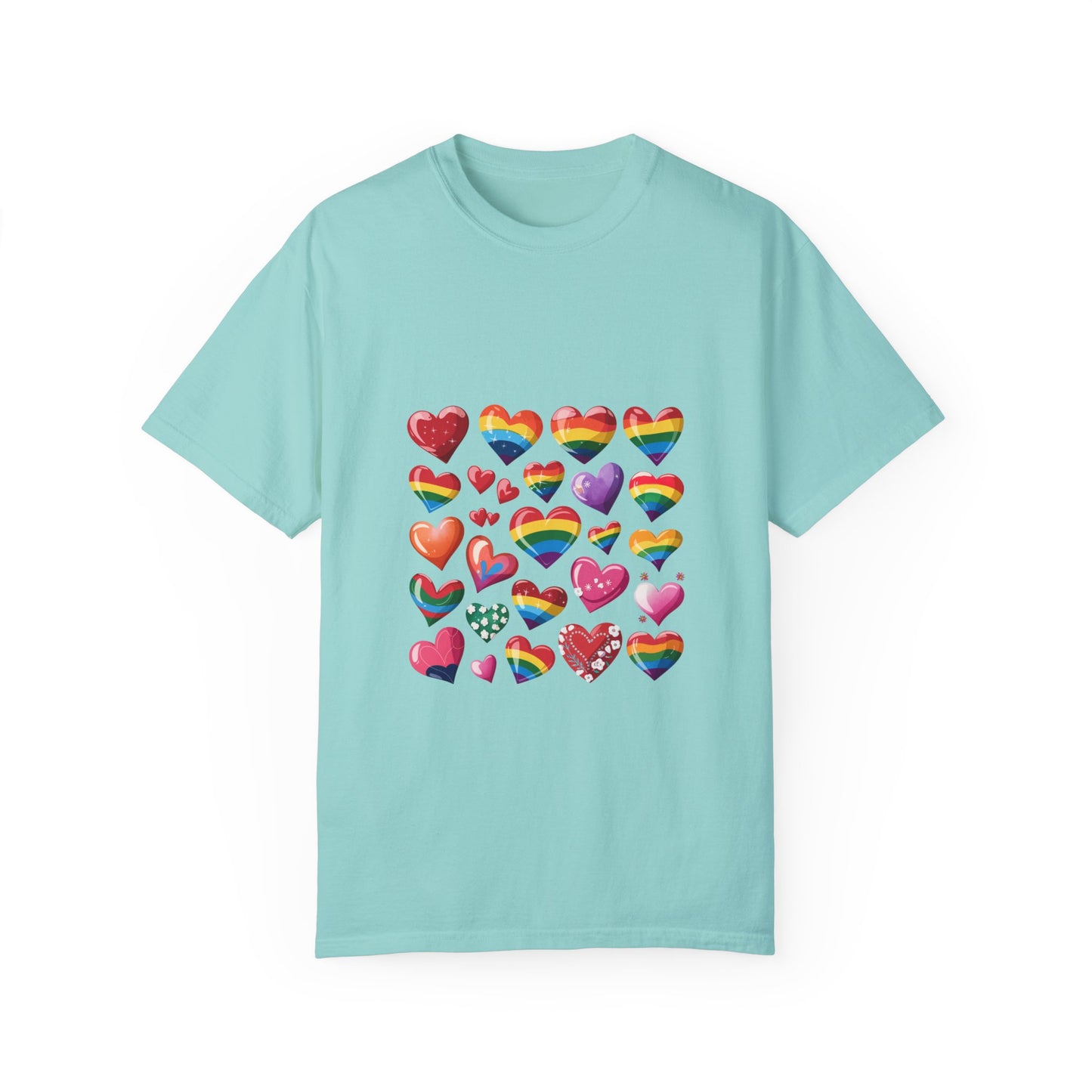 Rainbow Hearts Pride T-Shirt | LGBTQ+ Love & Inclusivity Tee – Vibrant Heart Design