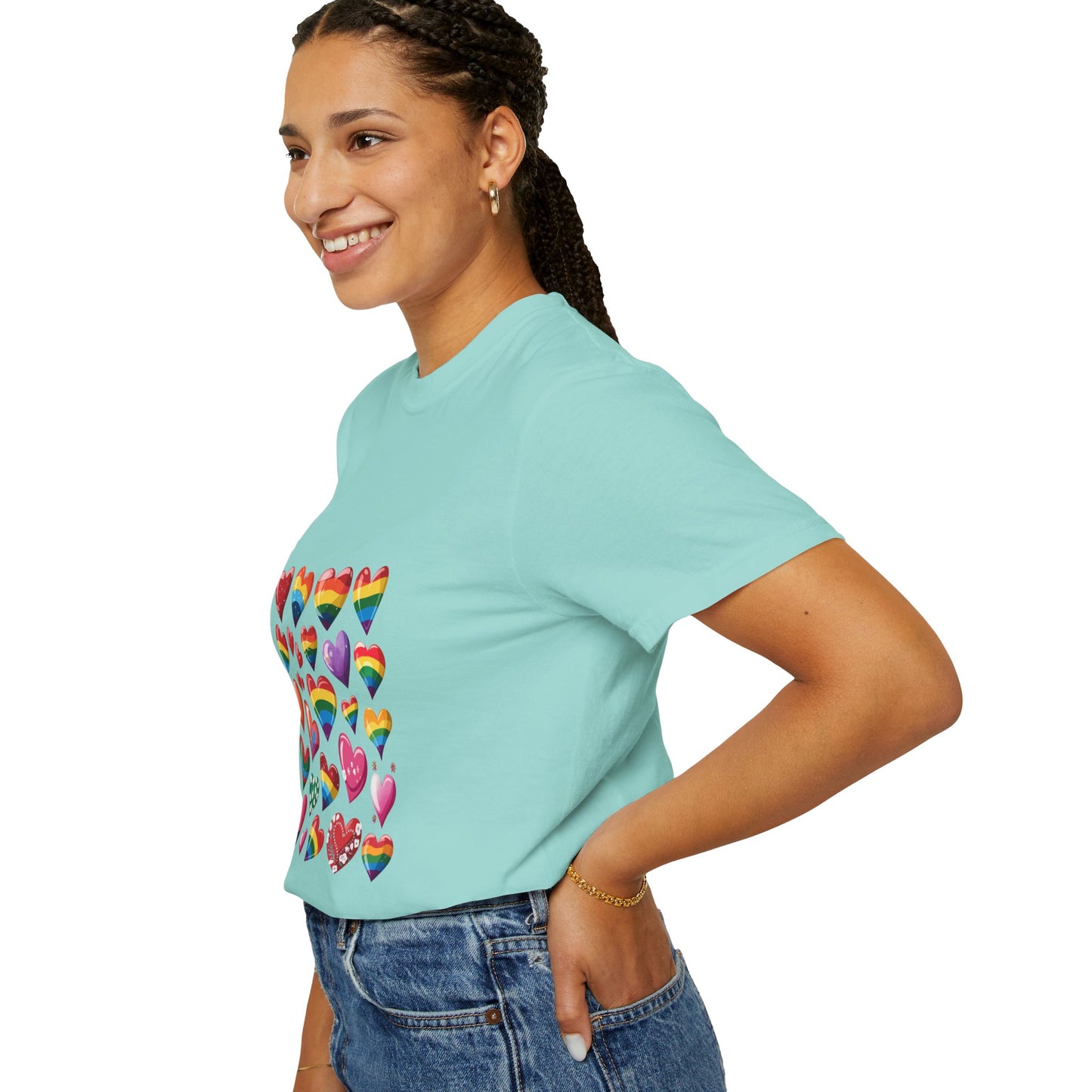 Rainbow Hearts Pride T-Shirt | LGBTQ+ Love & Inclusivity Tee – Vibrant Heart Design