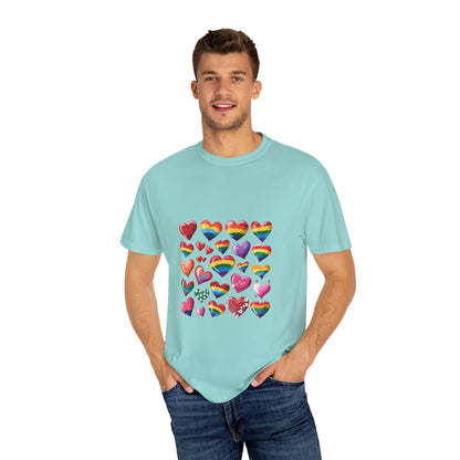 Rainbow Hearts Pride T-Shirt | LGBTQ+ Love & Inclusivity Tee – Vibrant Heart Design