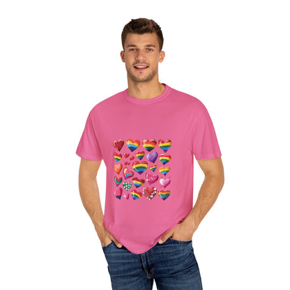 Rainbow Hearts Pride T-Shirt | LGBTQ+ Love & Inclusivity Tee – Vibrant Heart Design