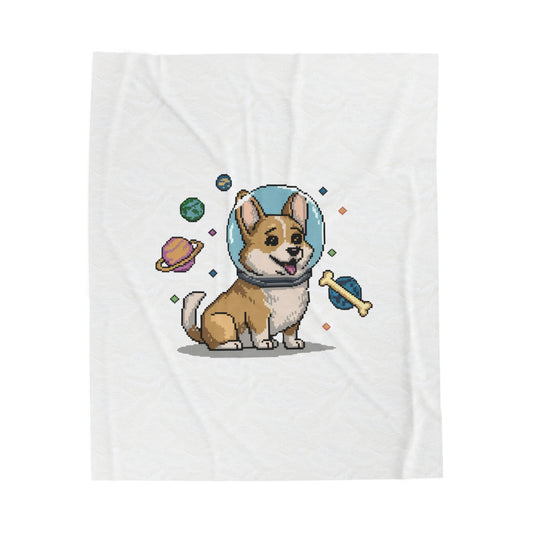 Astronaut Corgi Space Blanket | Cute Outer Space Dog Plush Velveteen Throw