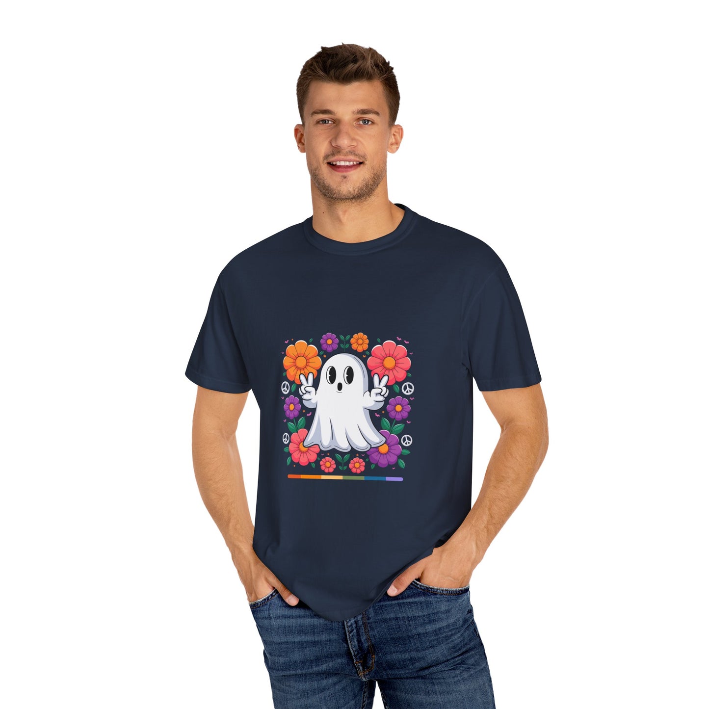 Peaceful Ghost Pride T-Shirt | Groovy Floral Tee – Halloween & LGBTQ+ Love