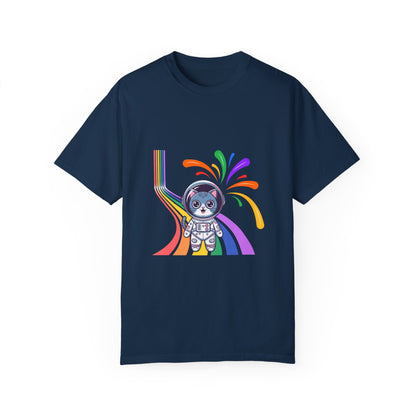 Astronaut Cat Pride T-Shirt | Cosmic Rainbow Space Kitty Tee