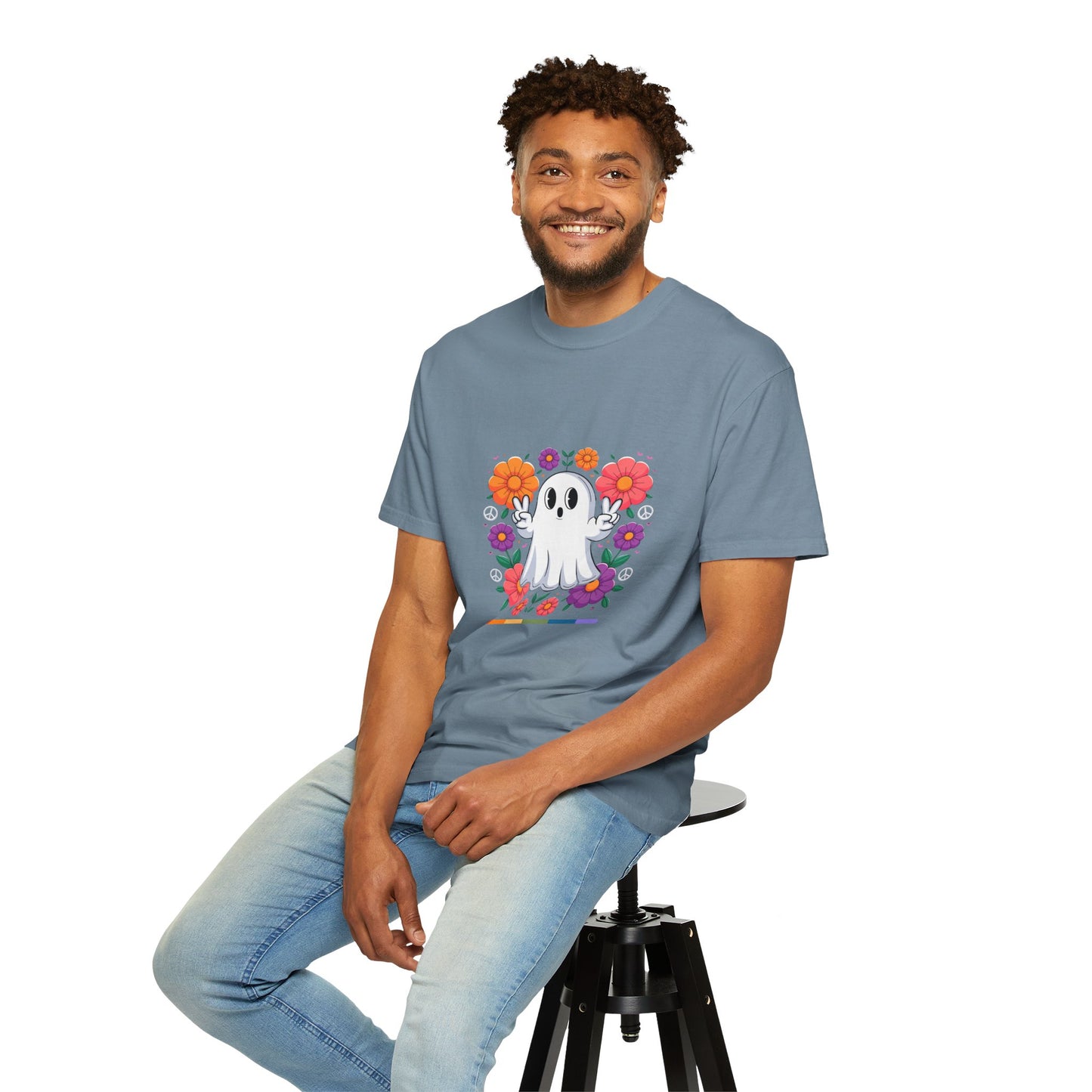 Peaceful Ghost Pride T-Shirt | Groovy Floral Tee – Halloween & LGBTQ+ Love