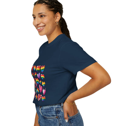 Rainbow Hearts Pride T-Shirt | LGBTQ+ Love & Inclusivity Tee – Vibrant Heart Design