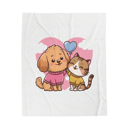 Cozy Puppy & Kitty Love Blanket | Soft Plush Velveteen Throw for Pet Lovers