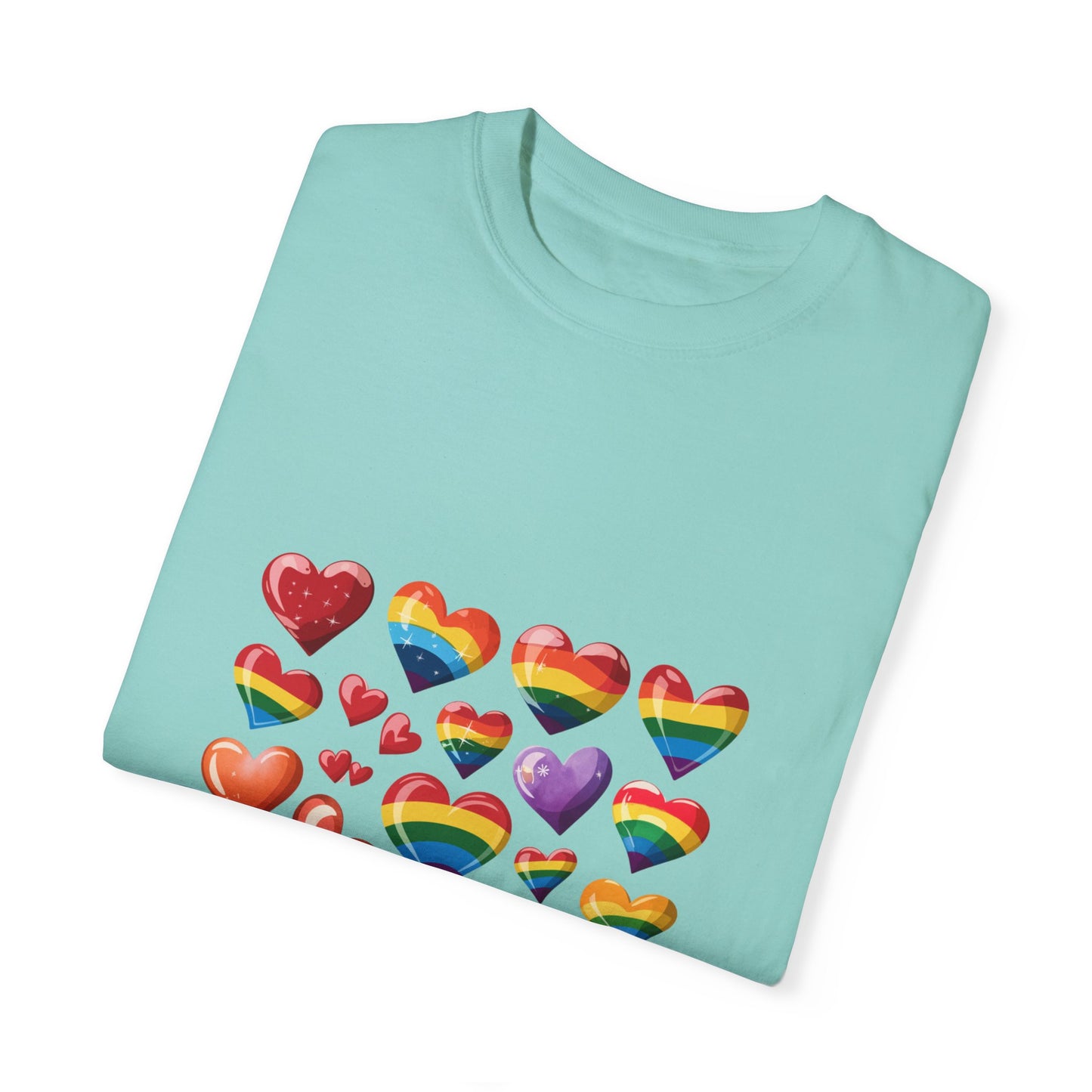 Rainbow Hearts Pride T-Shirt | LGBTQ+ Love & Inclusivity Tee – Vibrant Heart Design