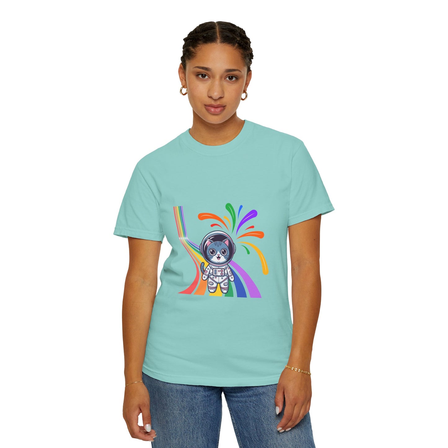 Astronaut Cat Pride T-Shirt | Cosmic Rainbow Space Kitty Tee