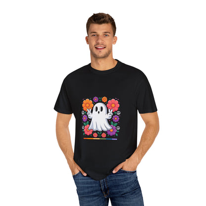 Peaceful Ghost Pride T-Shirt | Groovy Floral Tee – Halloween & LGBTQ+ Love