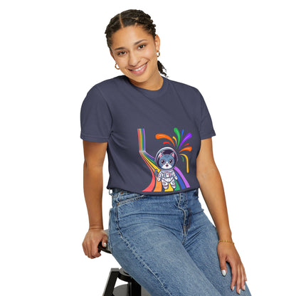 Astronaut Cat Pride T-Shirt | Cosmic Rainbow Space Kitty Tee