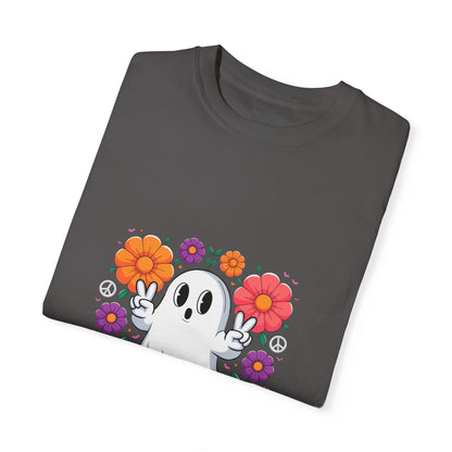 Peaceful Ghost Pride T-Shirt | Groovy Floral Tee – Halloween & LGBTQ+ Love