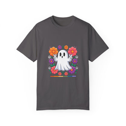 Peaceful Ghost Pride T-Shirt | Groovy Floral Tee – Halloween & LGBTQ+ Love