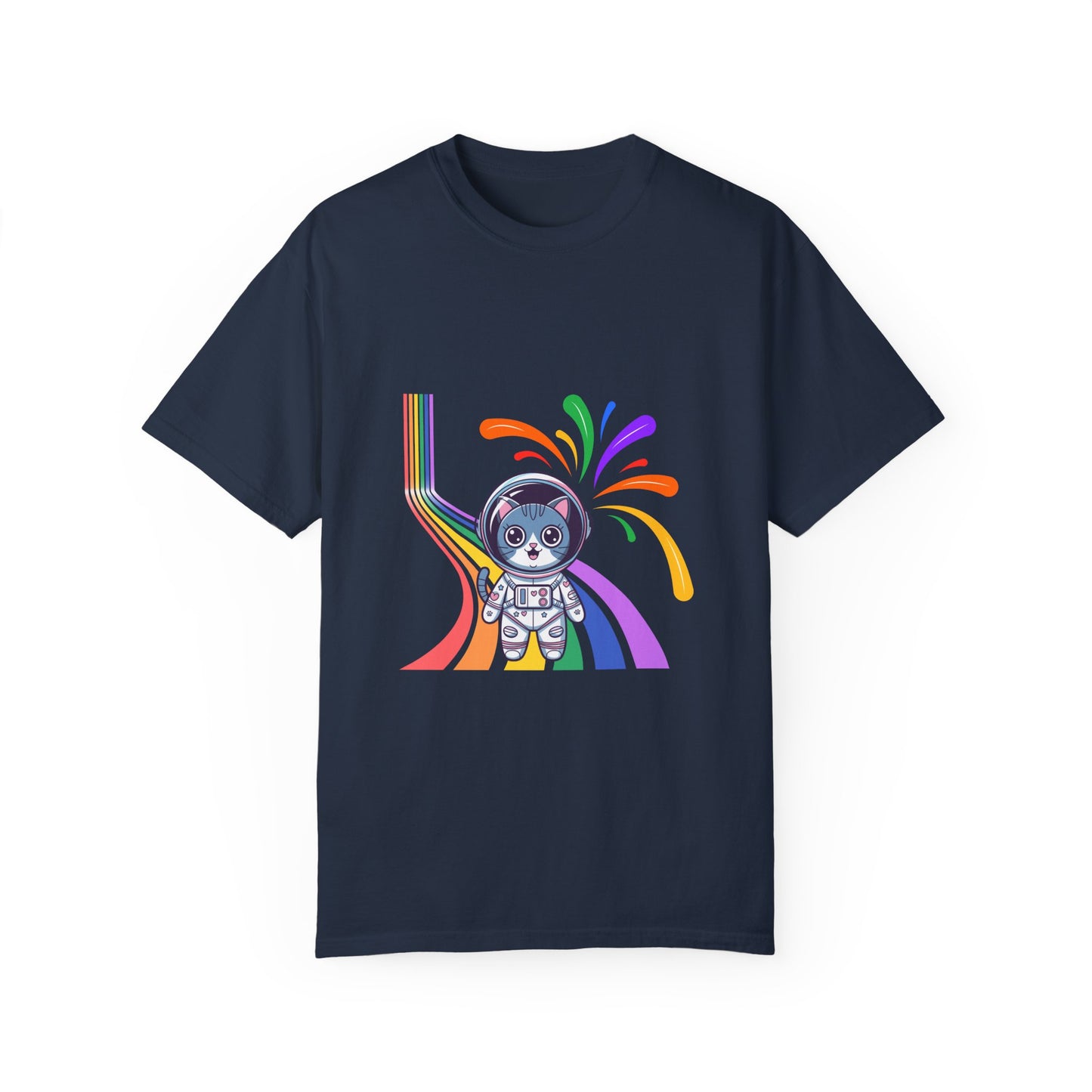 Astronaut Cat Pride T-Shirt | Cosmic Rainbow Space Kitty Tee