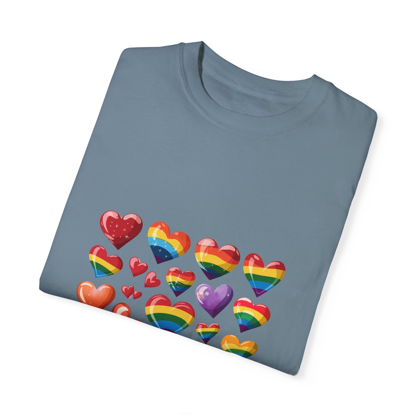 Rainbow Hearts Pride T-Shirt | LGBTQ+ Love & Inclusivity Tee – Vibrant Heart Design